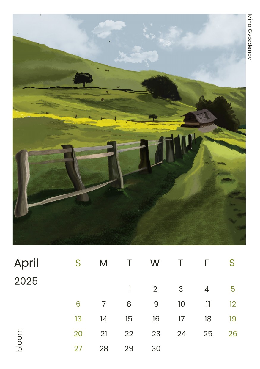 Desk calendar page for April 2025
