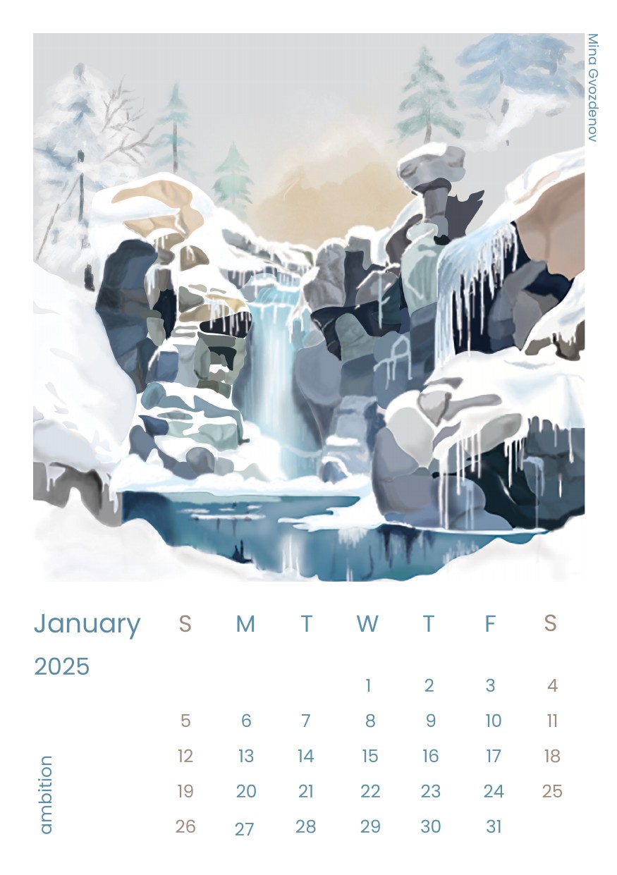 Desk calendar page for January 2025
