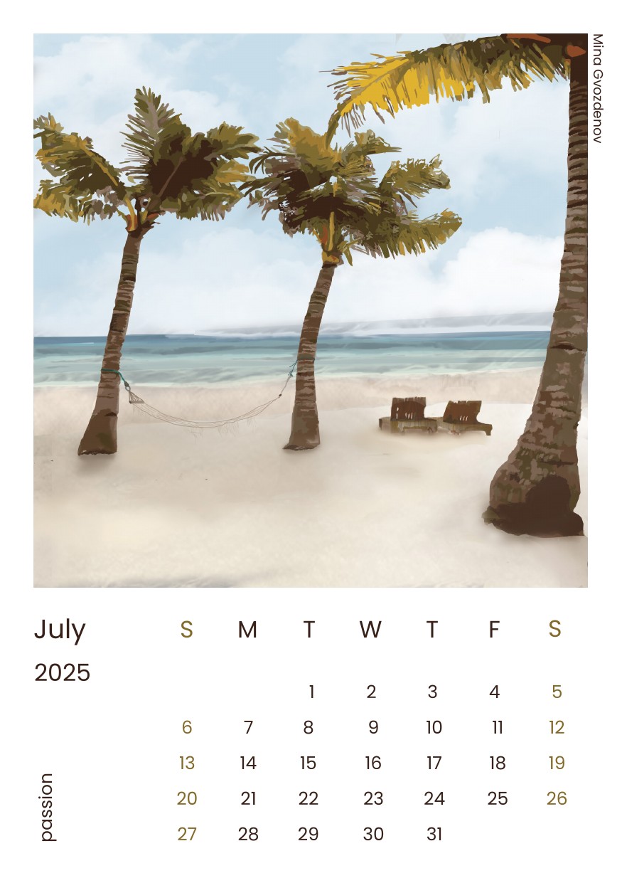 Desk calendar page for July 2025
