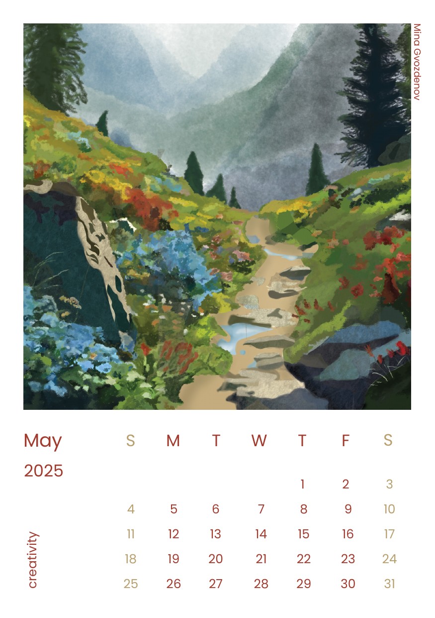 Desk calendar page for May 2025