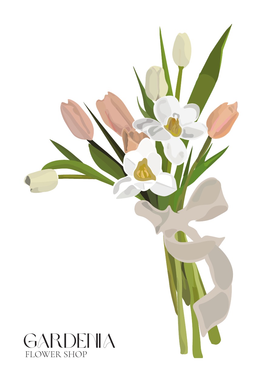 Gardenia tag illustration: tulip bouquet
