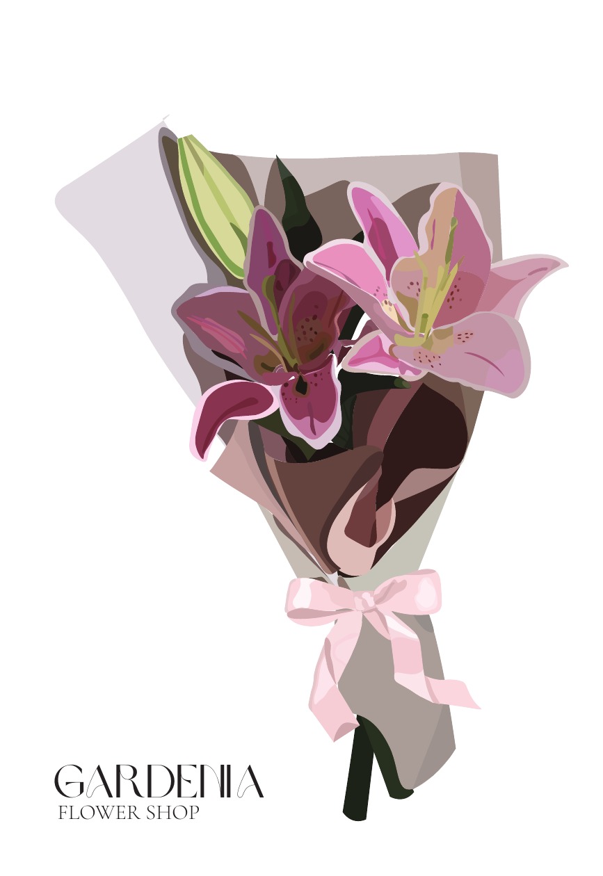 Gardenia tag illustration: lilies