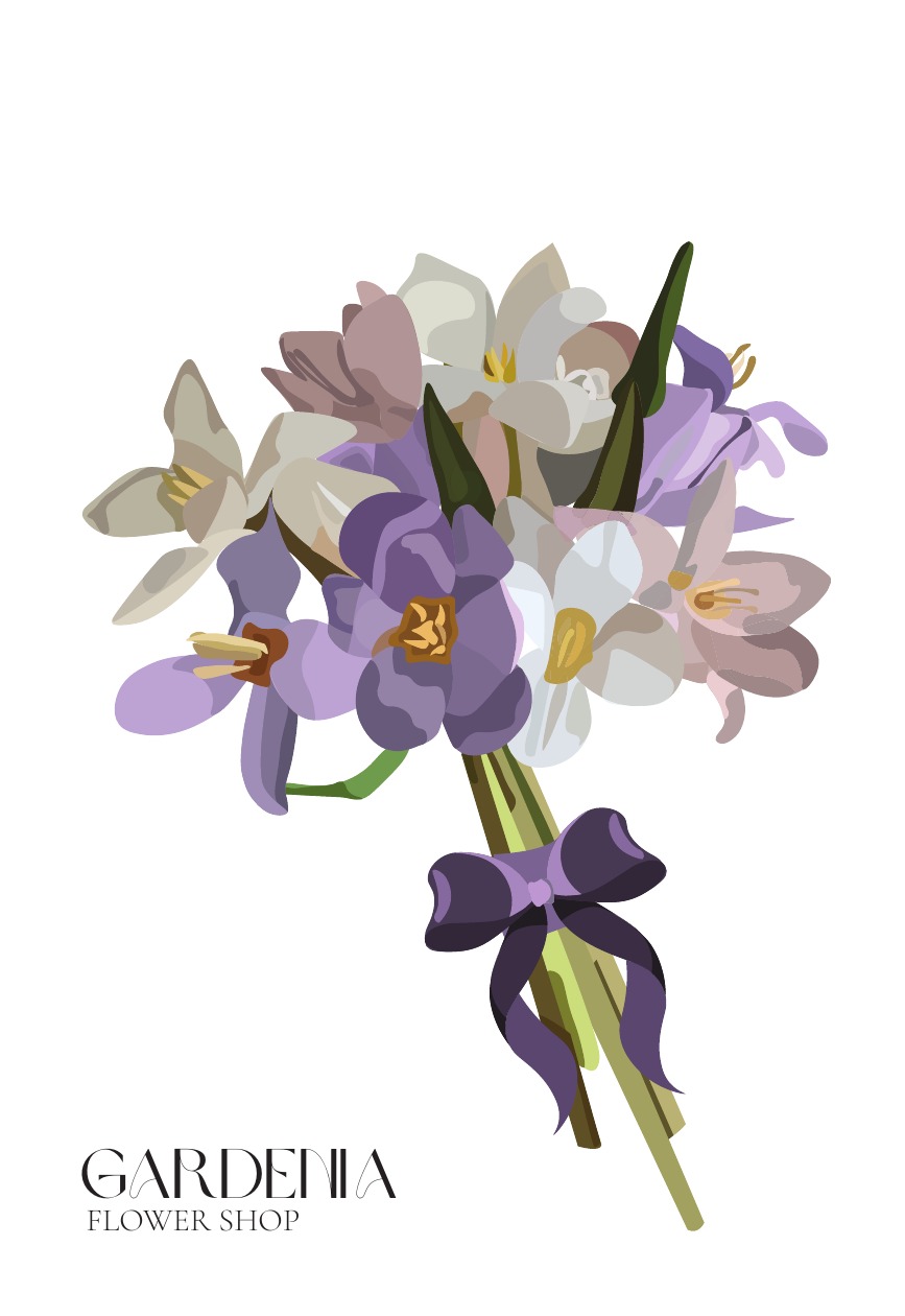 Gardenia tag illustration: purple bouquet