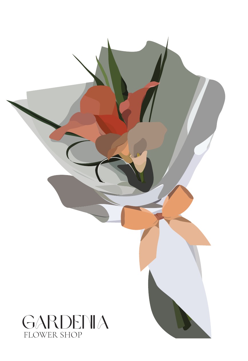 Gardenia tag illustration: orange bouquet