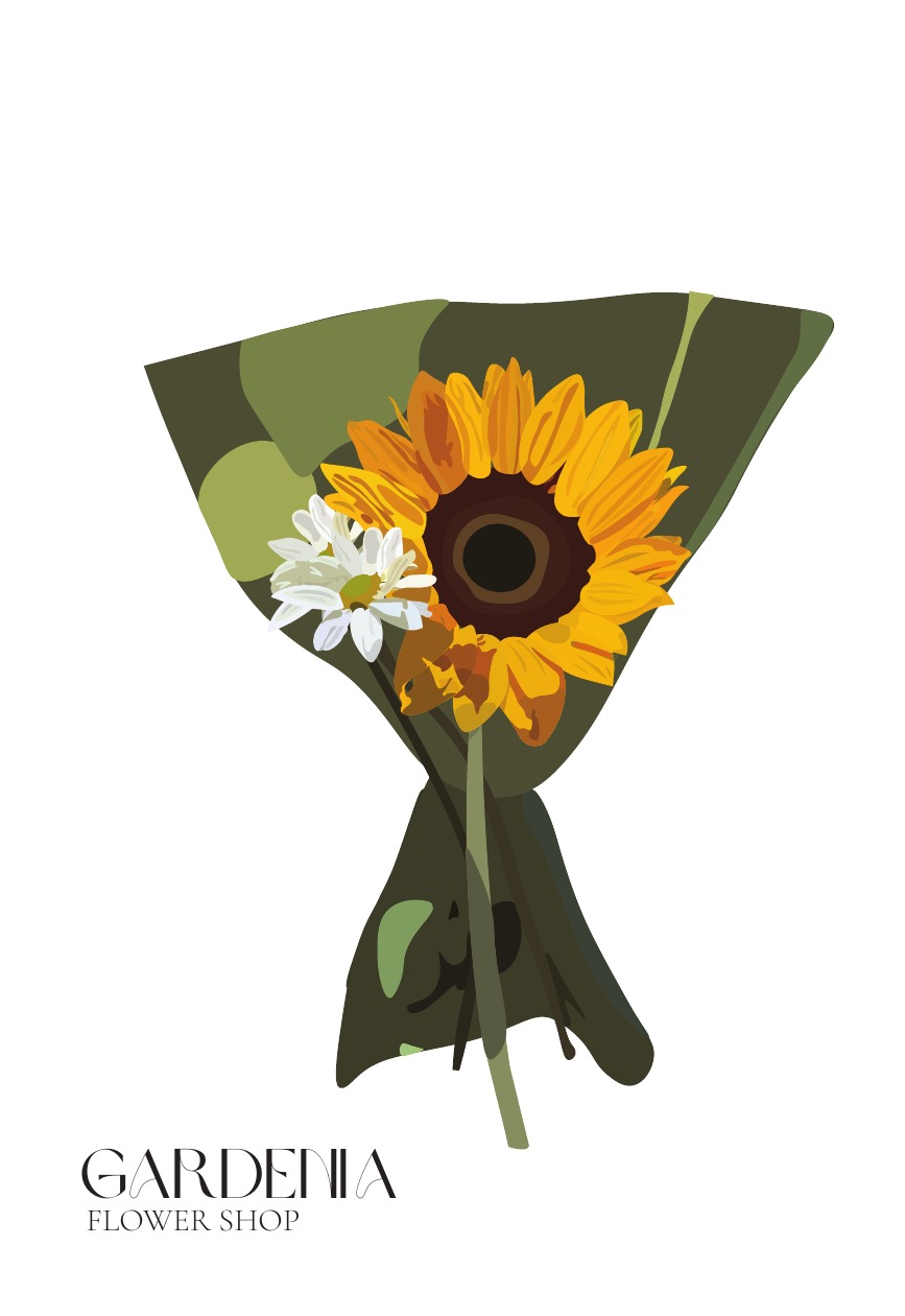 Gardenia tag illustration: sunflower